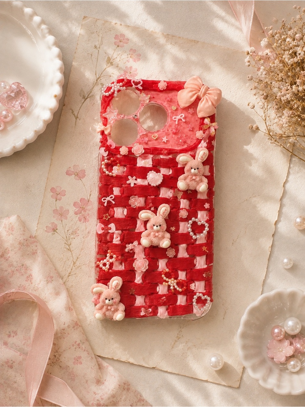Pink & Red Cute Bunny Phone Case - Decorative Cell Phone Accessory
